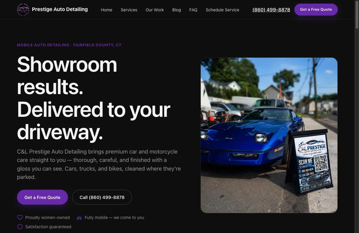 C&L Prestige Auto Detailing home page: Showroom results. Delivered to your driveway.