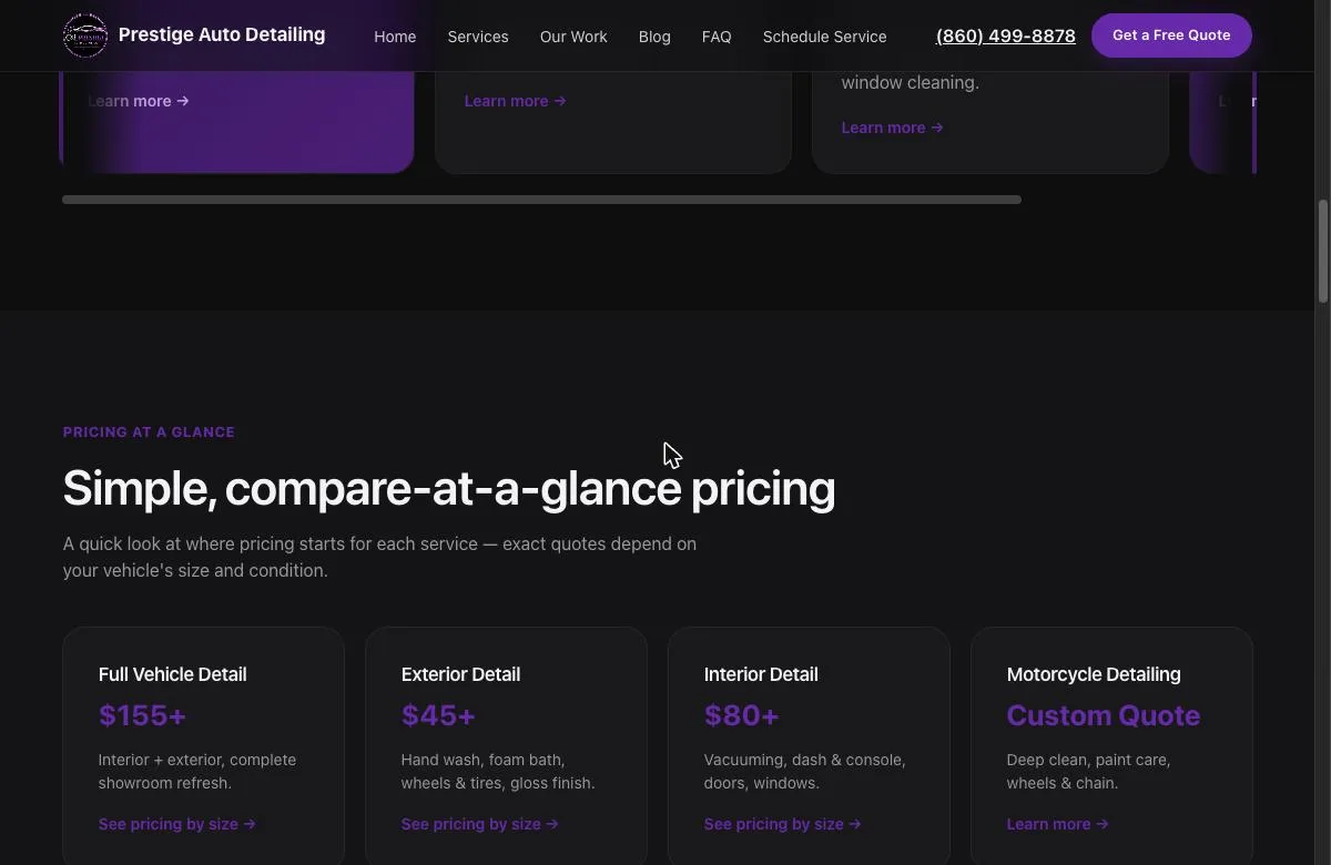 C&L Prestige Auto Detailing pricing at a glance