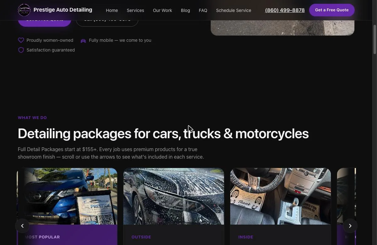 C&L Prestige Auto Detailing detailing packages for cars, trucks and motorcycles